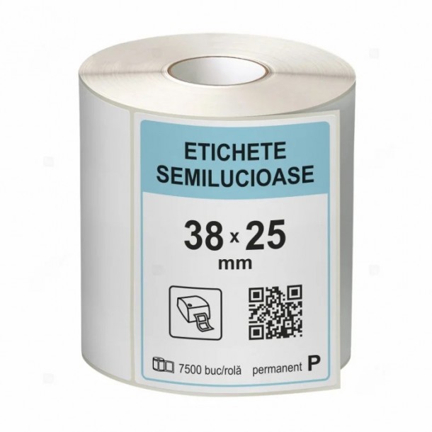 Roll of semi-gloss thermal transfer self-adhesive labels 38x25 mm, FI40, (1500 labels)