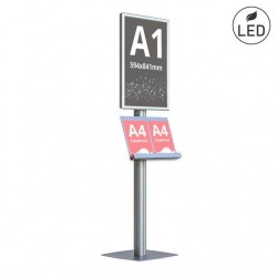 Stand publicitar cu caseta luminoasa LED, format A1 (594x841mm), portret, 1 raft