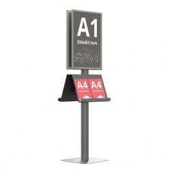 Panou Informativ, A1 (594x841mm), rama click si picior din aluminiu, dubla fata, cu 2 rafturi