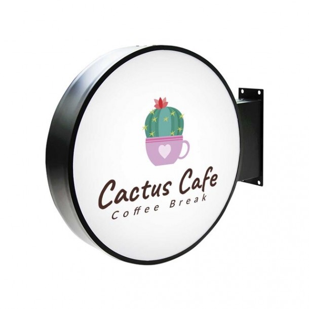 Caseta luminoasa de exterior rotunda, 500 mm, dubla fata, neagra, prindere in consola, cu personalizare inclusă