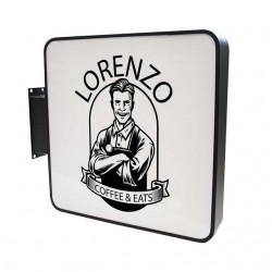 Square outdoor lightbox, 600 mm, double-sided, black, bracket-mounted, with customization included