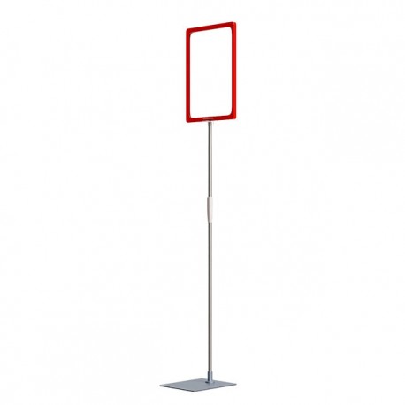 Stand reglabil gri, telescopic (350-550mm), cu rama plastic rosie, format A4
