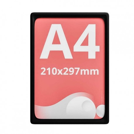 Rama plastic A4 (210 x 297mm), Negru, dubla fata, inserare poster pe latura mica, folie inclusa