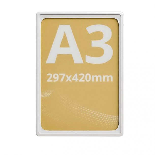 Rama plastic A3 (420 x 297mm), Alba, dubla fata, inserare poster pe latura mica, folie inclusa