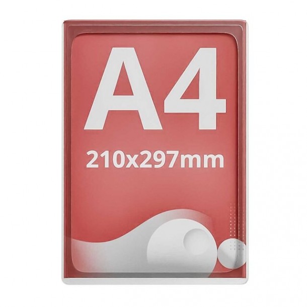 Rama plastic A4 (210 x 297mm), Transparent, dubla fata, inserare poster pe latura mica, folie inclusa