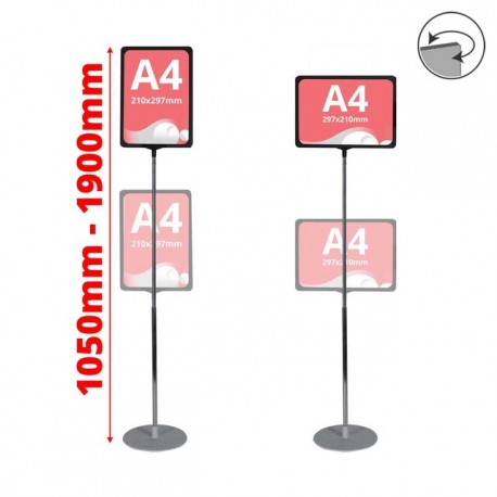 Stand reglabil telescopic (1050-1900 mm), cu rama plastic, A4 (210x297mm), Negru