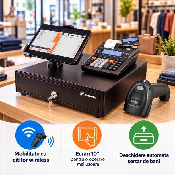 Sistem TABLETA cu Suport, Aplicatie Sedona POS, Casa marcat, Cititor