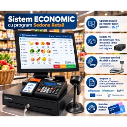 Sistem de gestiune pentru magazin - ECONOMIC - cu Cititor, Casa marcat, Sertar bani, Monitor touch, Computer, Sedona Retail