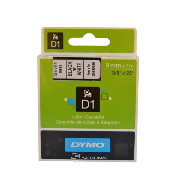 Tape Dymo D1 9mm x 7m, black on white