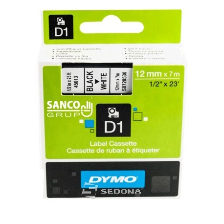 Tape Dymo D1 12mm x 7m, black on white