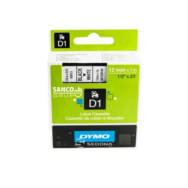 Banda laminata Dymo D1 12mm x 7m Negru/Alb