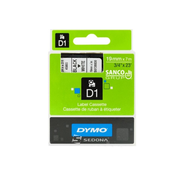 Banda laminata Dymo D1 19mm x 7m Negru/Alb