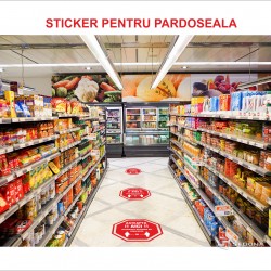 Sticker pardoseala - PASTRATI DISTANTA DE SIGURANTA 