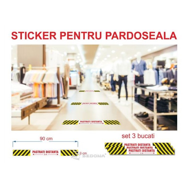 Sticker pardoseala dreptunghiular – PASTRATI DISTANTA – 3 buc