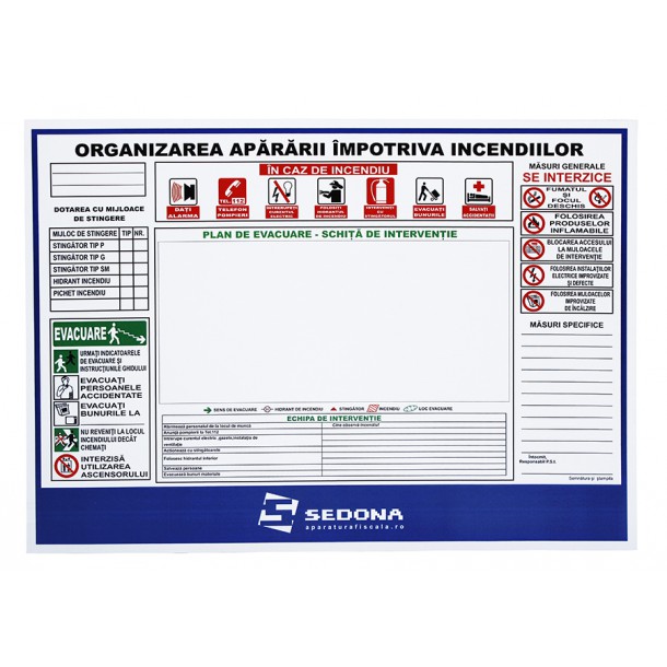 Semn PSI - Plan organizare impotriva incendiilor - 43 x 31 cm