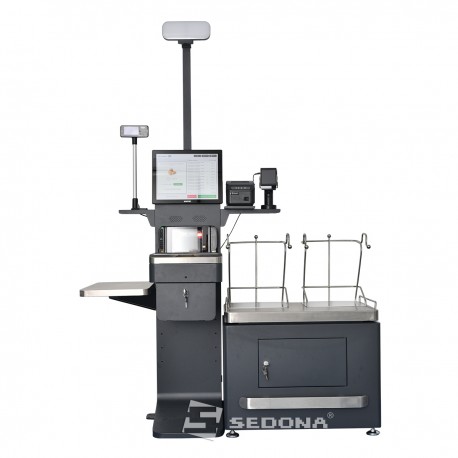 Sedona Self-Checkout with Fiscal Printer, Datalogic Scanner, Bag Shelf Cabinet, POS Software - with Dibal 15 kg Scale