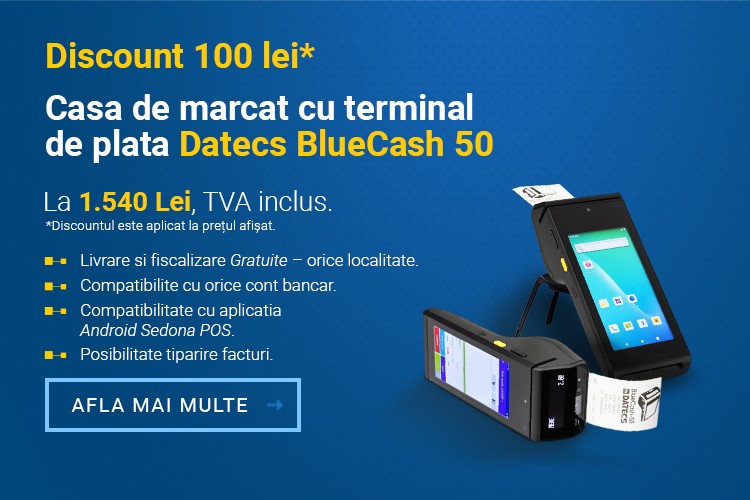 Casa de marcat cu terminal de plata Datecs BlueCash 50 la 1540 de lei TVA Inclus