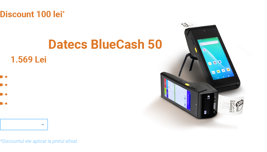 Casa de marcat cu terminal de plata Datecs BlueCash 50 la 1540 de lei TVA Inclus