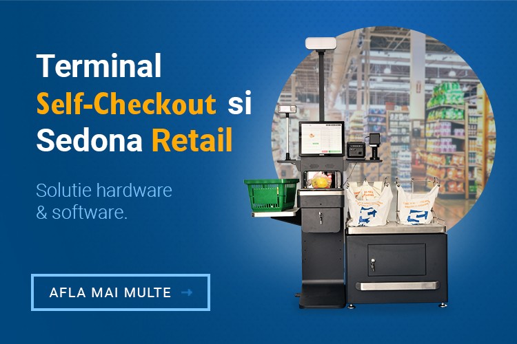 Self-checkout Sedona cu imprimanta fiscala, cititor Datalogic, cantar Dibal 15kg, program gestiune