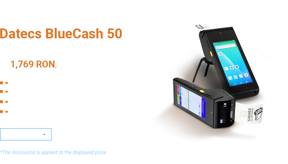 Datecs BlueCash 50 Cash Register with Payment Terminal from 1769 LEI VAT included