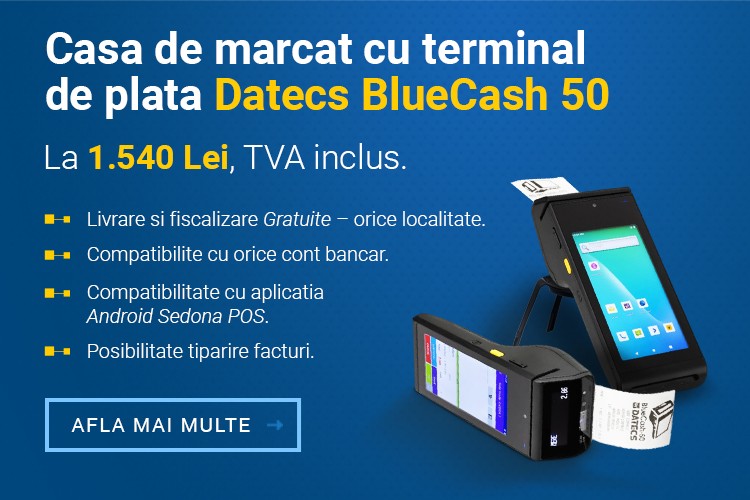 Casa de marcat cu terminal de plata Datecs BlueCash 50 la 1540 de lei TVA Inclus