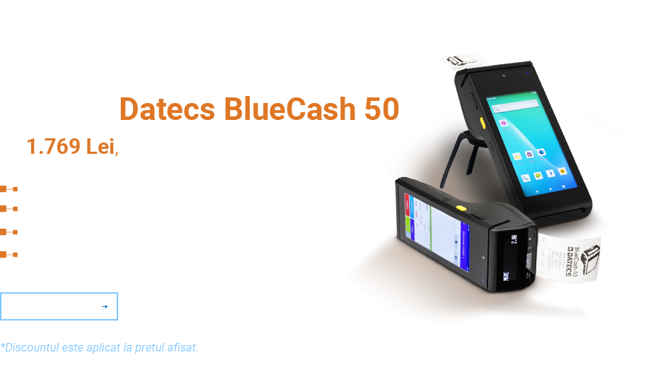Casa de marcat cu terminal de plata Datecs BlueCash 50 la 1769 de lei TVA Inclus