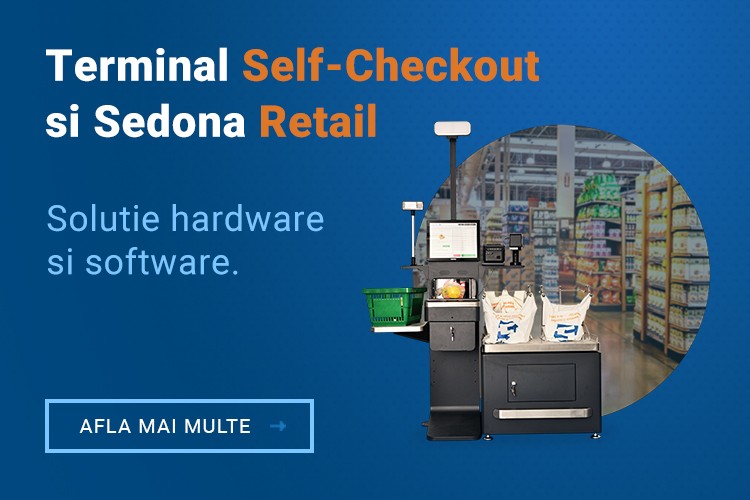 Self-checkout Sedona cu imprimanta fiscala, cititor Datalogic, cantar Dibal 15kg, program gestiune