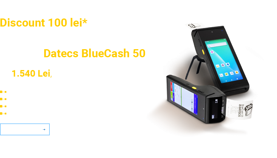 Casa de marcat cu terminal de plata Datecs BlueCash 50 la 1540 de lei TVA Inclus