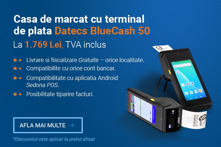 Casa de marcat cu terminal de plata Datecs BlueCash 50 la 1769 de lei TVA Inclus