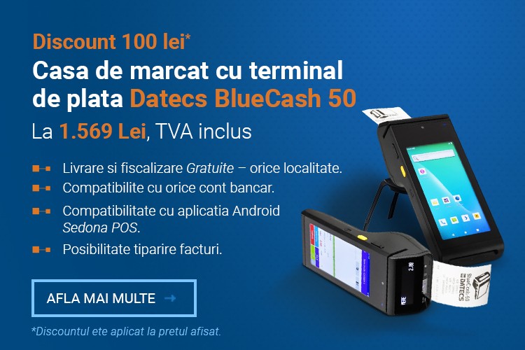 Casa de marcat cu terminal de plata Datecs BlueCash 50 la 1540 de lei TVA Inclus